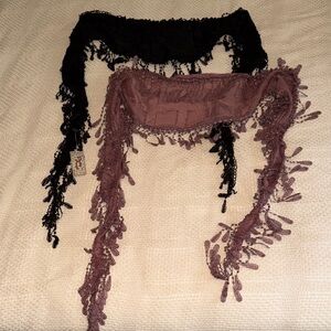 Pretty Angel Black and Mauve Fringed Scarf Wraps